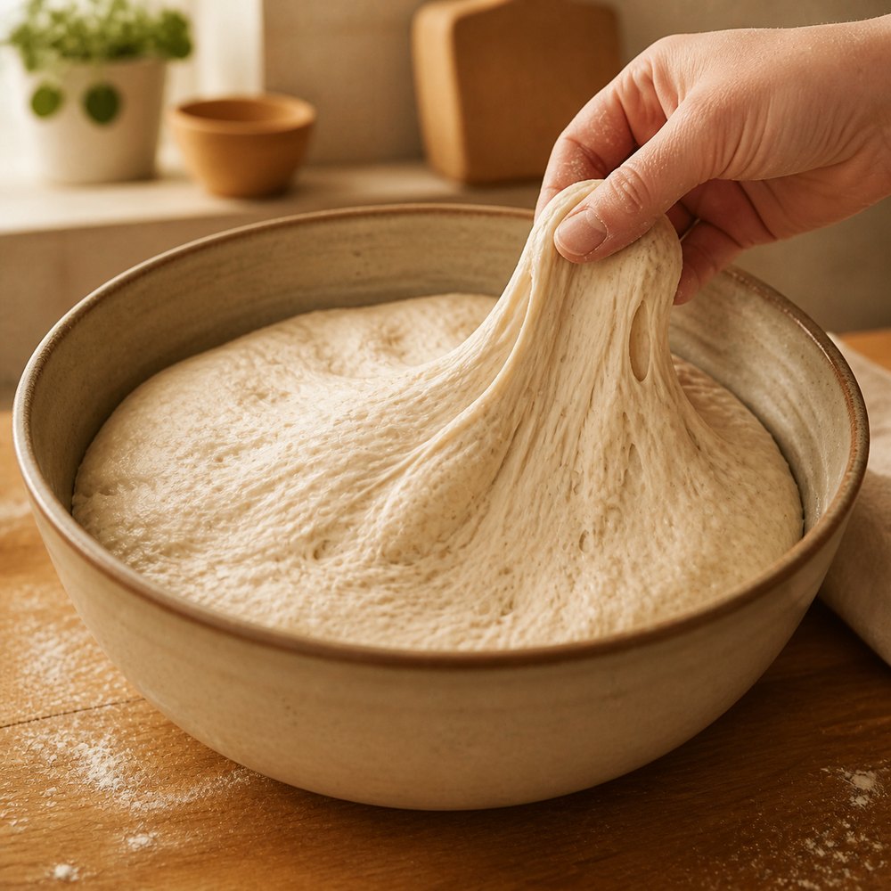 Bread dough resting before proofing timer checkpoint