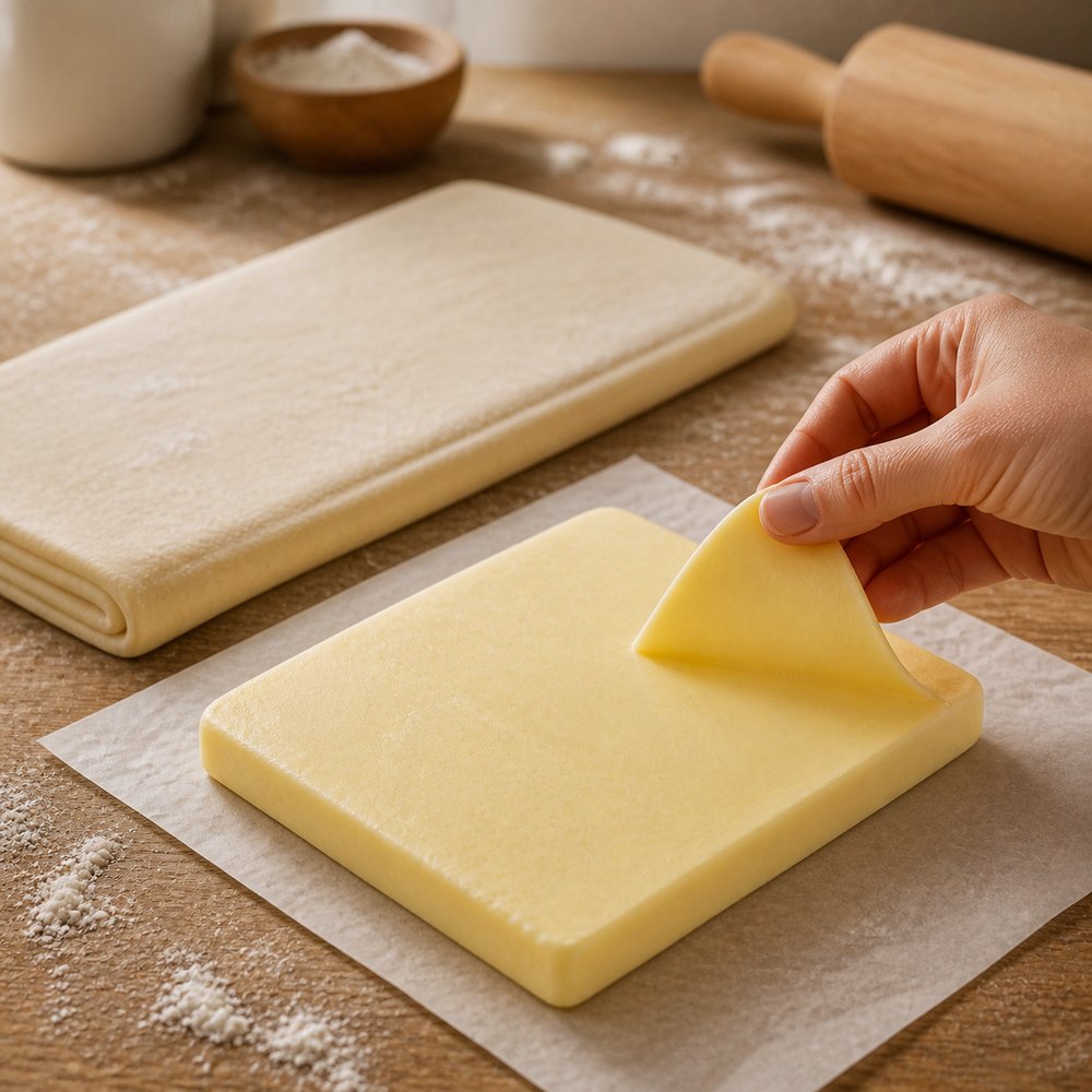 Butter block prepared for laminated pastry