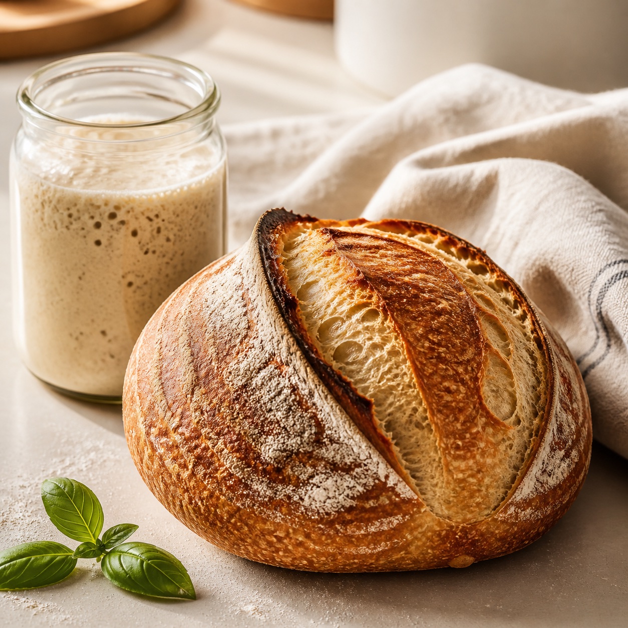 Crusty sourdough loaf for home bread baking
