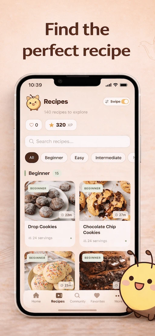 Swipe to see recipes — a fun way to browse baking recipes